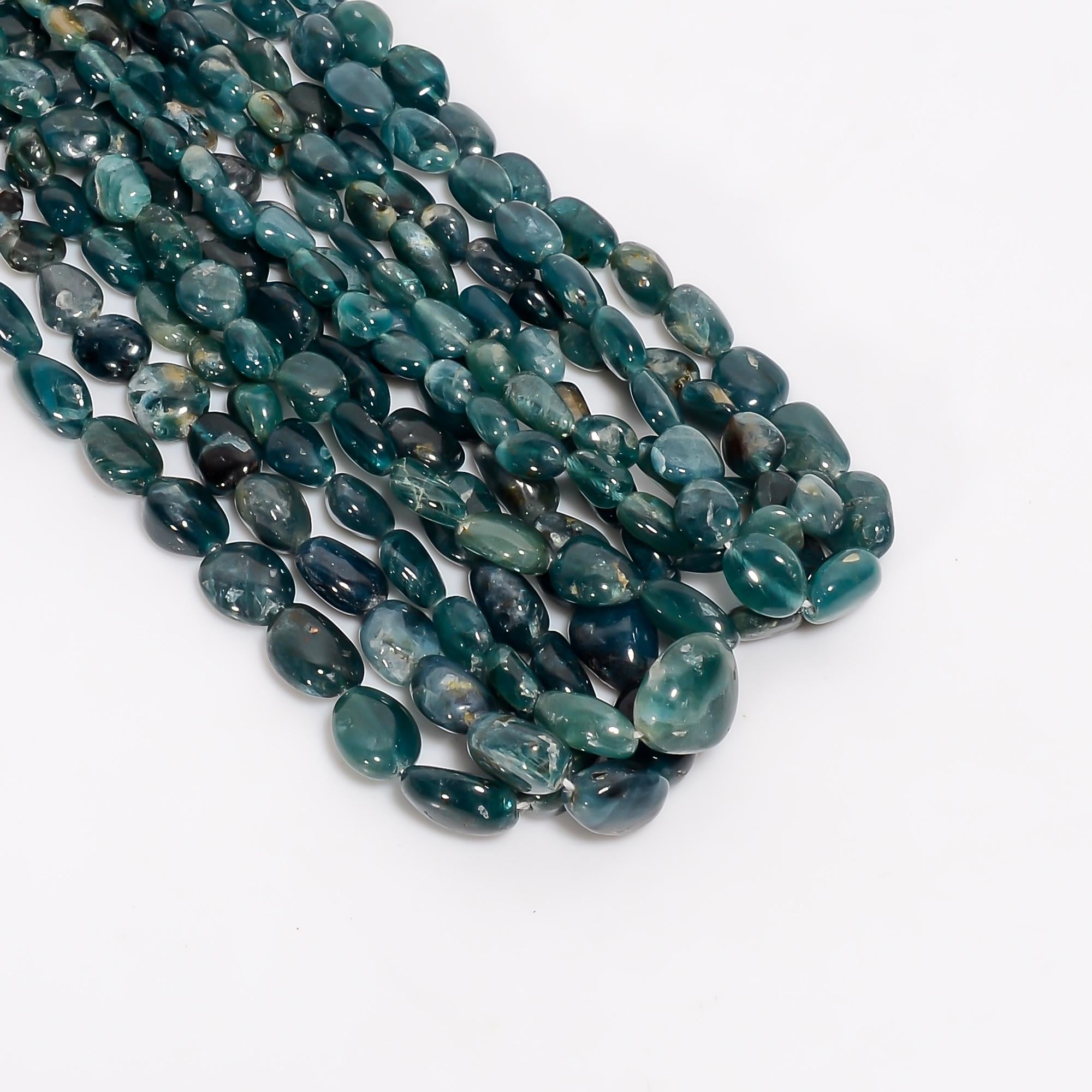 grandidierite natural gemstone tumbled shape smooth 6 lines strand 16 beads 5x4 12x10 mm 486 ct yn 533